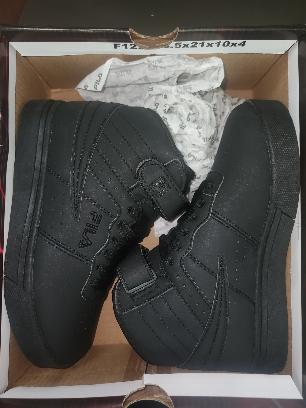 Fila Kids All-Black High-Top Sneakers with Strap 13